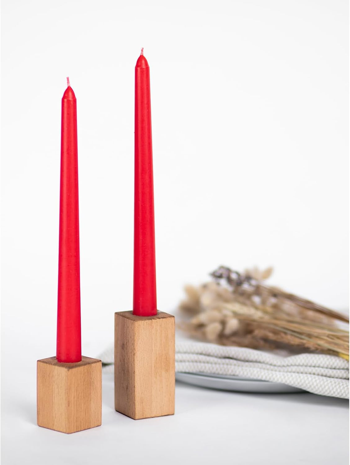 8 Inch Tapered Candles Set of 12 - Dripless Dinner Candle Sticks - Long Burning Candlesticks Perfect for Dinner, Party or Wedding Decor - Red Candles