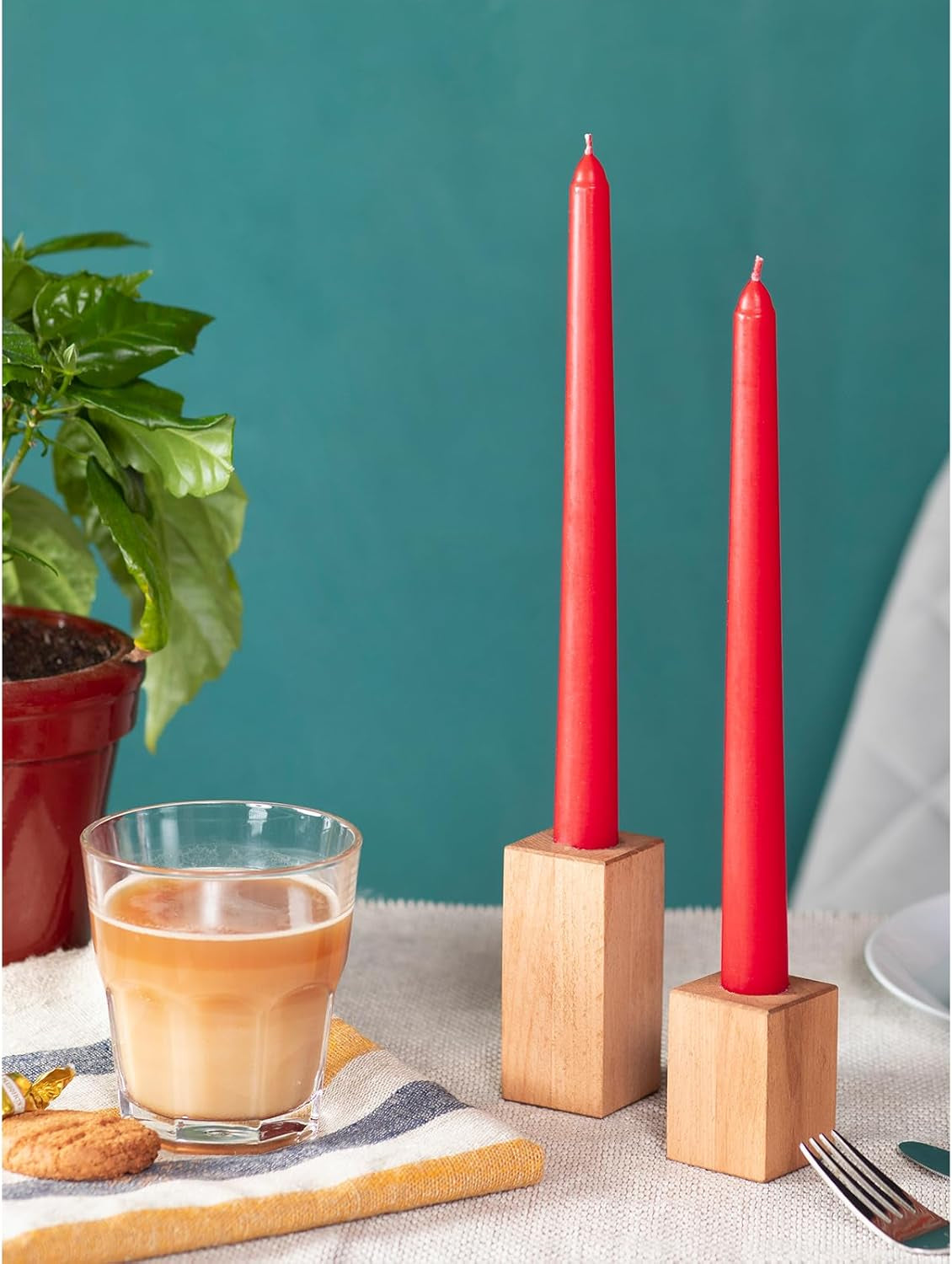 8 Inch Tapered Candles Set of 12 - Dripless Dinner Candle Sticks - Long Burning Candlesticks Perfect for Dinner, Party or Wedding Decor - Red Candles